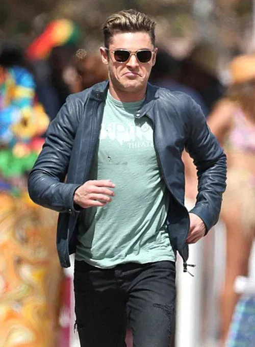 BAYWATCH LEATHER JACKET WORN BY ZAC EFRON | ZAC EFRON BAYWATCH LEATHER JACKET