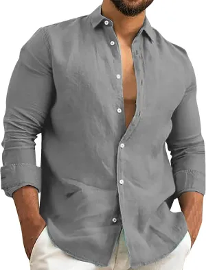 Beach Shirts fot Men Cotton Long Sleeve Button Down Beach Casual Summer Lightweight Tees Guayabera Big and Tall Shirt