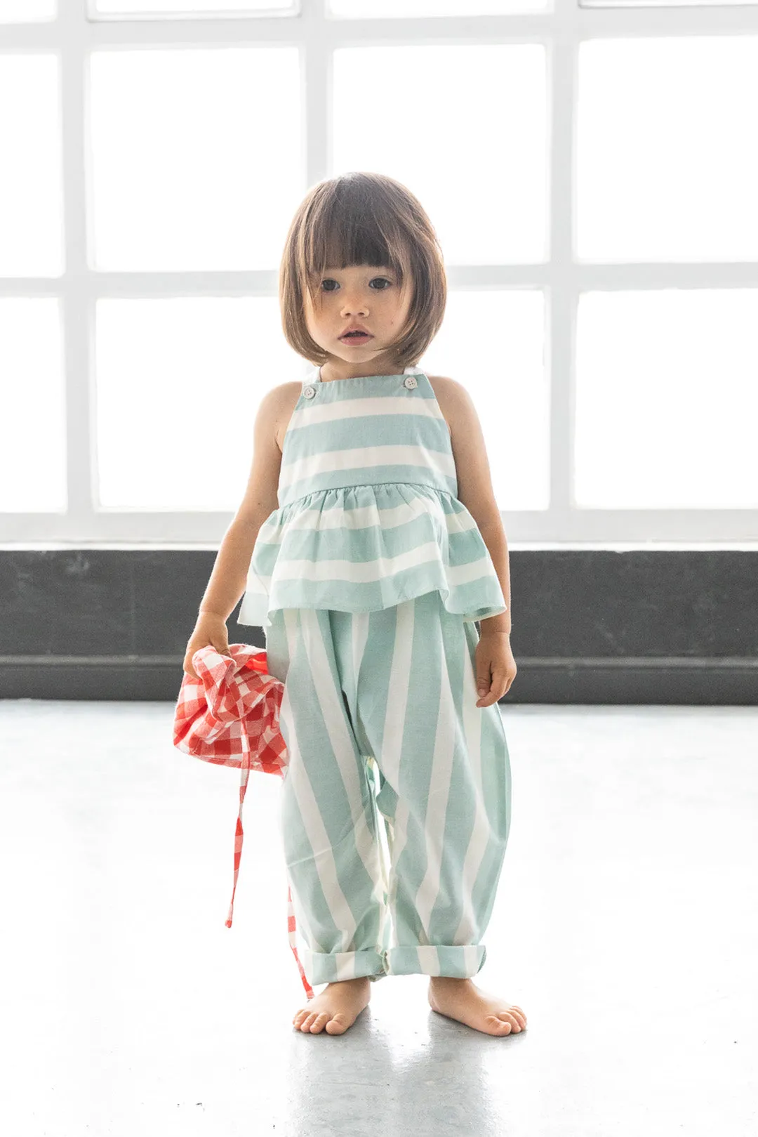 Beige Check Peplum Romper