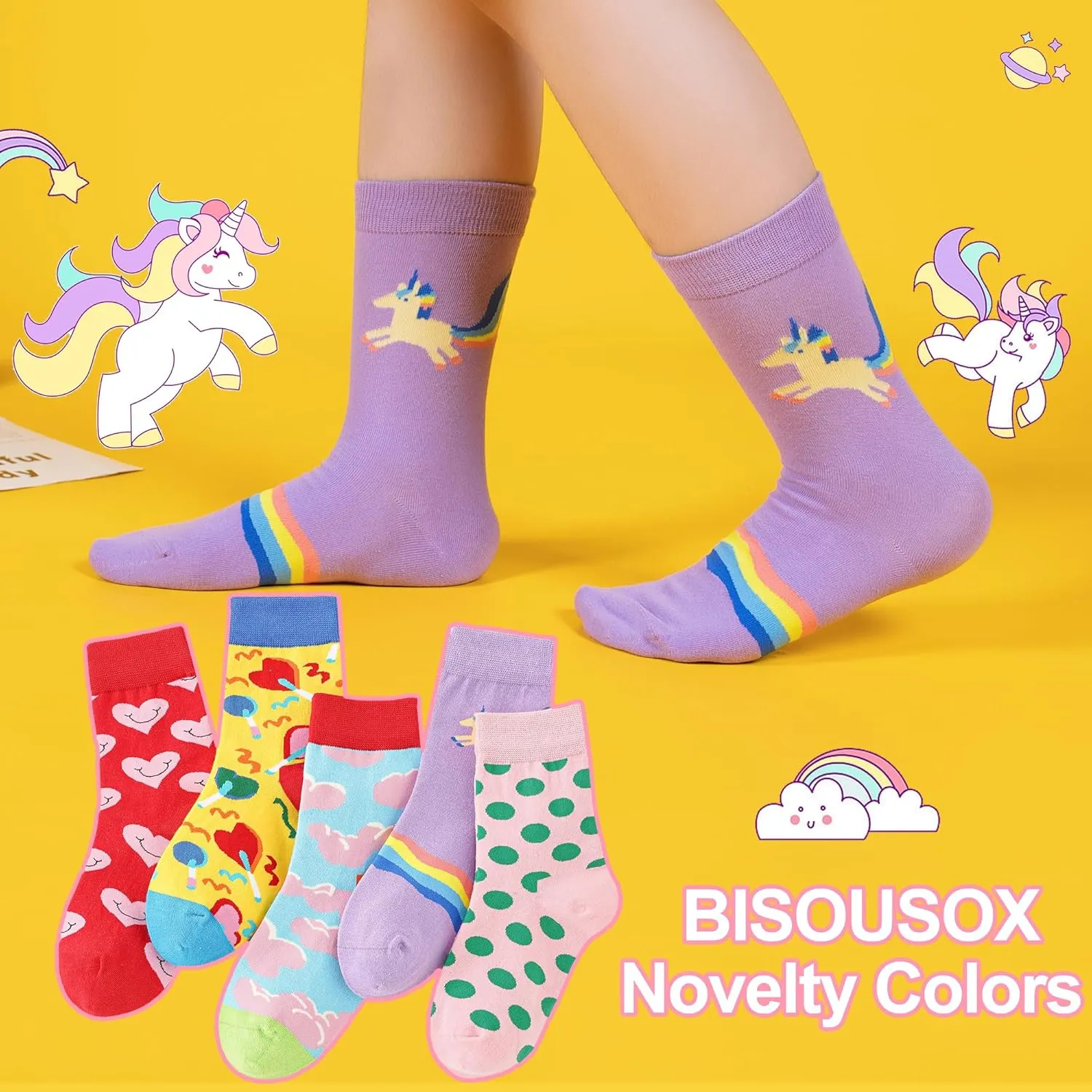 BISOUSOX Girls Socks 6-8 Years Old Unicorn Fun Crazy Novelty Funny Silly Socks for Kids Boy Girl Birthday Christmas Gift