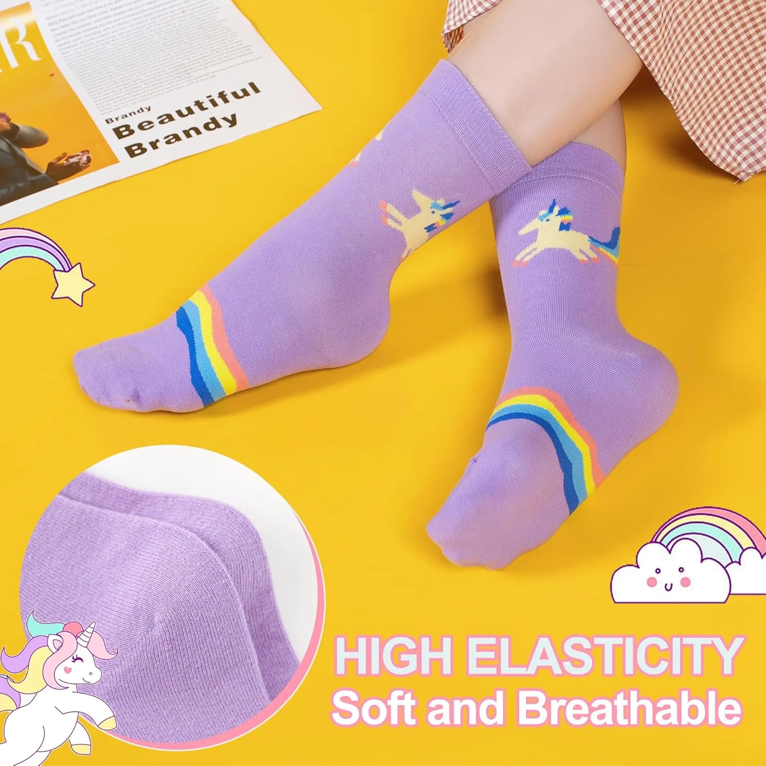 BISOUSOX Girls Socks 6-8 Years Old Unicorn Fun Crazy Novelty Funny Silly Socks for Kids Boy Girl Birthday Christmas Gift
