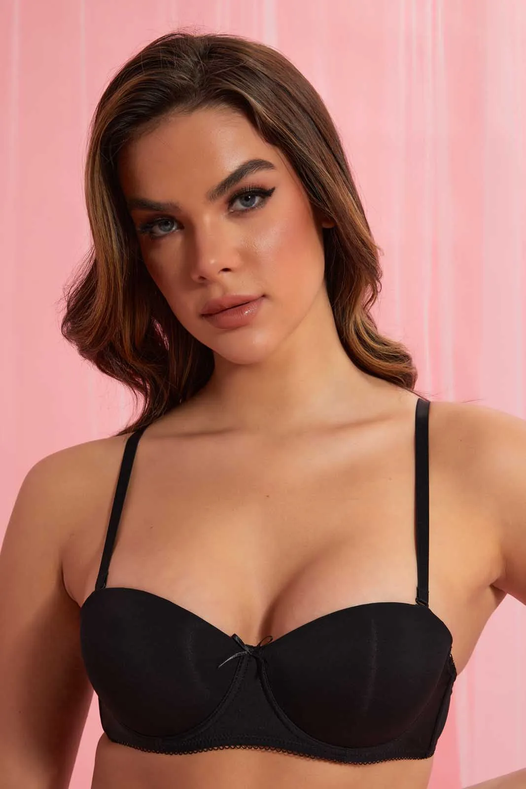 Black And Beige Padded Balconette Bra (Pack of 2)