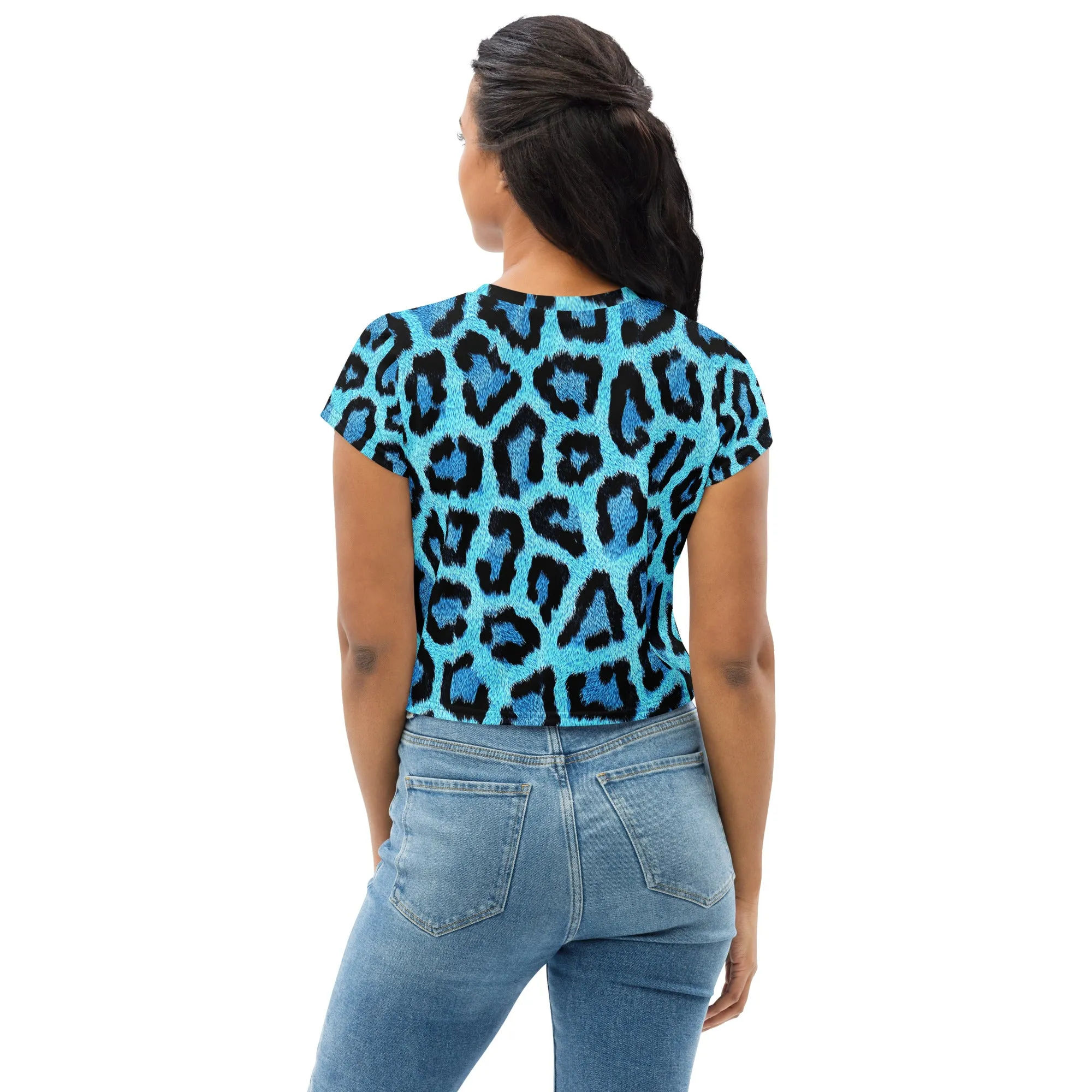 Blue Leopard Print All-Over Print Crop Tee