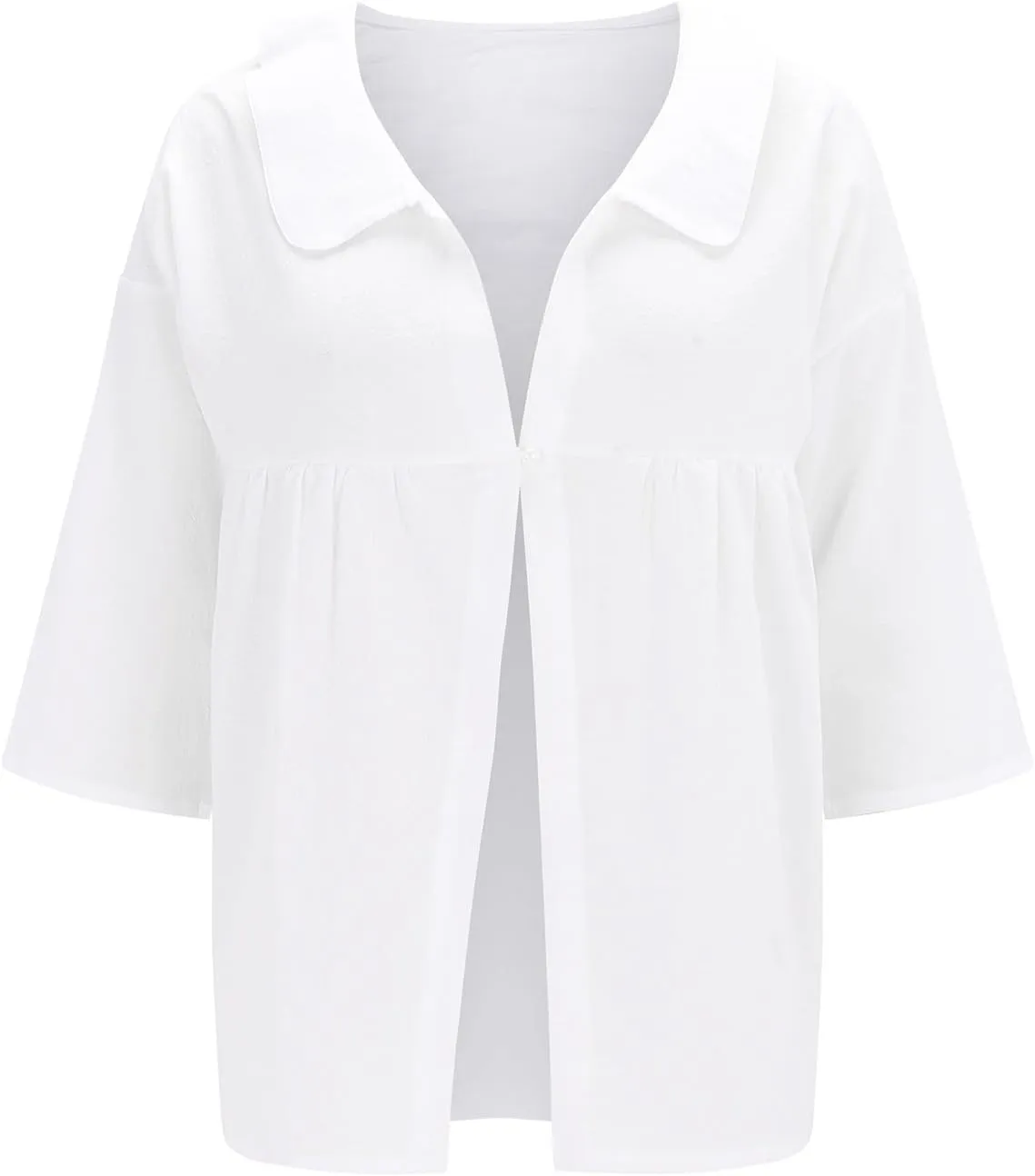 Boho Blouses for Women Plus Size Linen 3/4 Sleeve Button Up V-Neck Boxy Tops Summer Loose Casual Vacation Beach Shirts Tops
