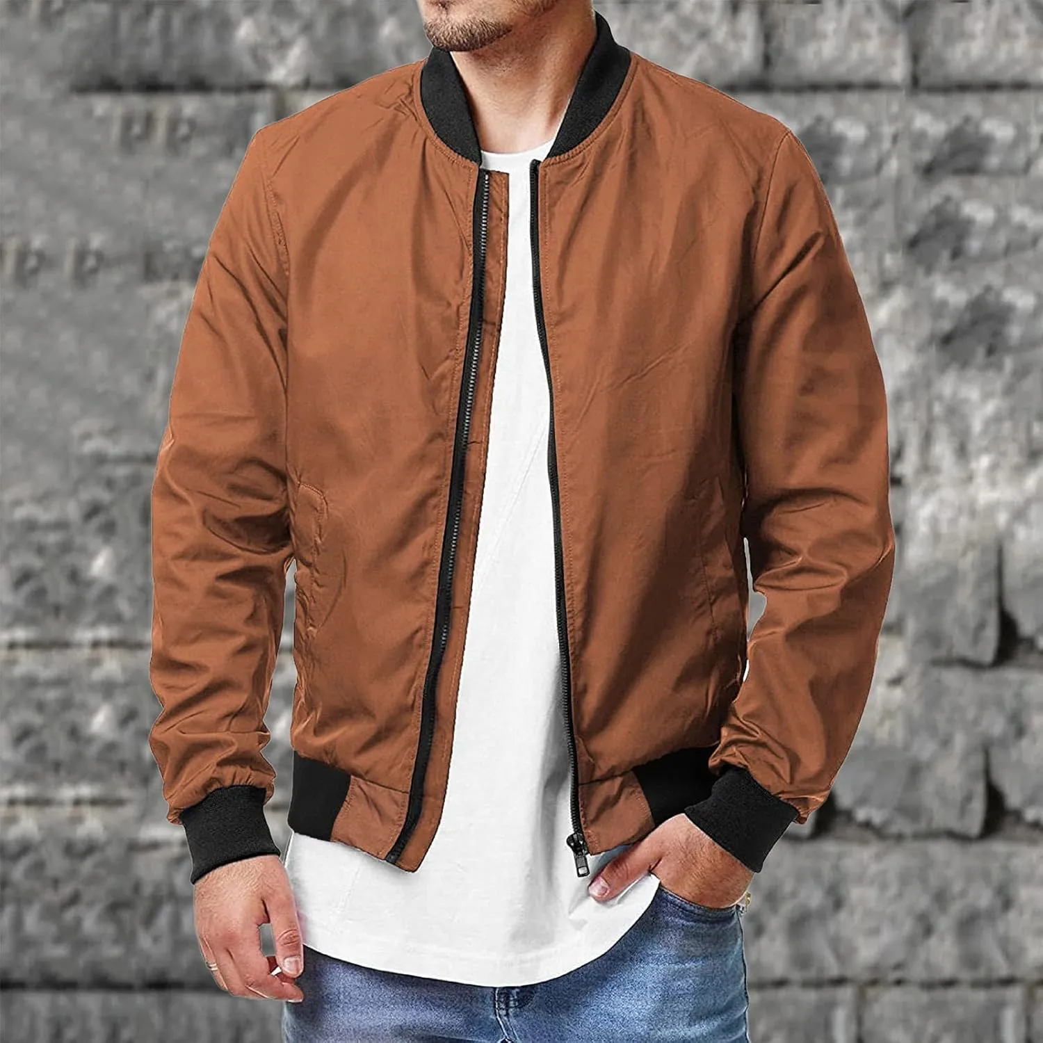 Bomber Jacket Men Men's Bomber Jacket Lightweight Windbreaker Flight Jacket Zip Up Active Coat Spring Fall Outwear