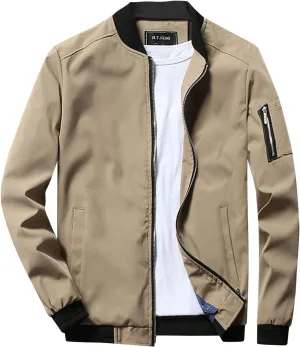 Bomber Jacket Men Men's Lightweight Jacket Casual Spring Fall Windbreaker Bomber Zip Up Coat with Pocket