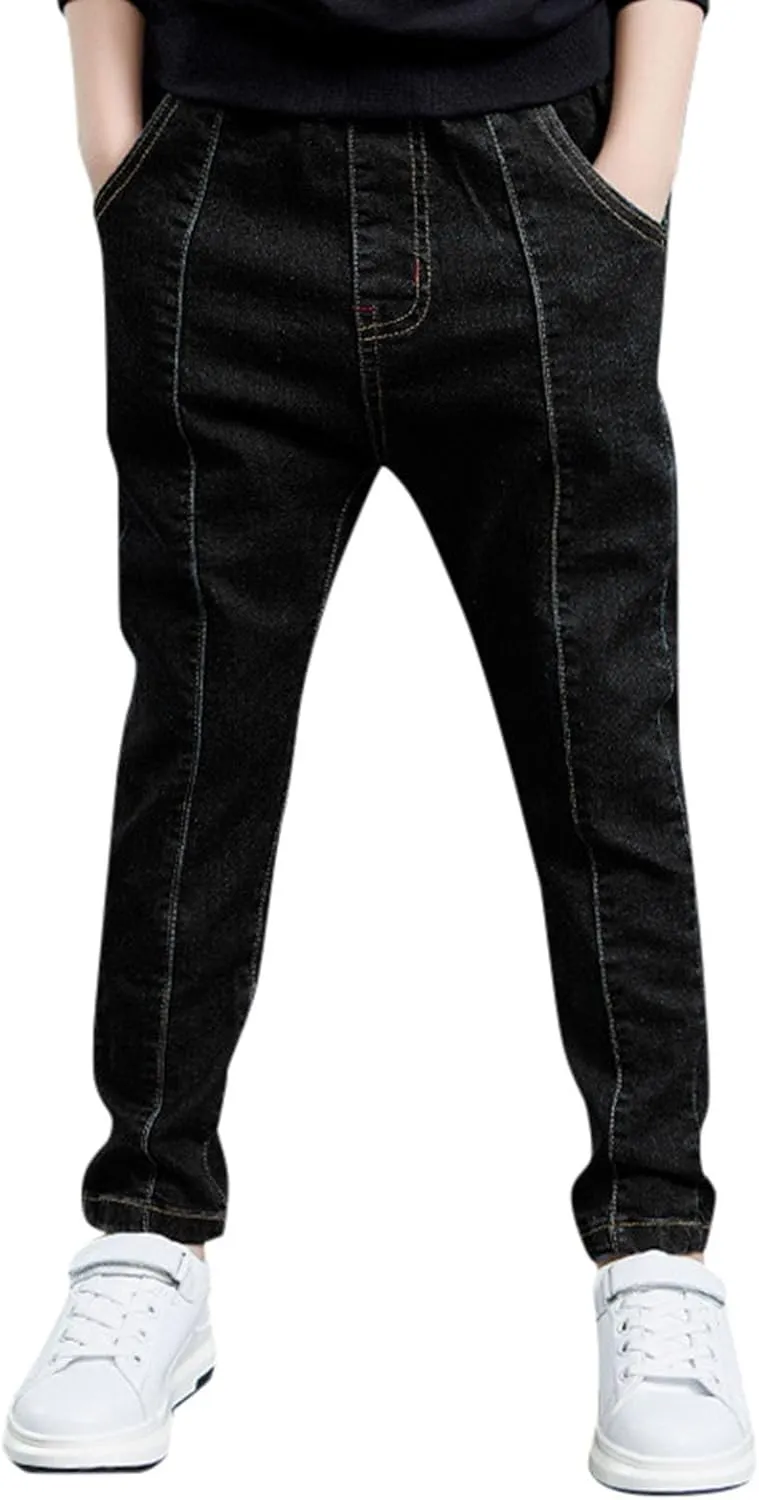Boy's Skinny Fit Jeans Elastic Wasit Straight Leg Denim Pants Stretch Casual Comfort Trousers with Pockets Kids Clothes