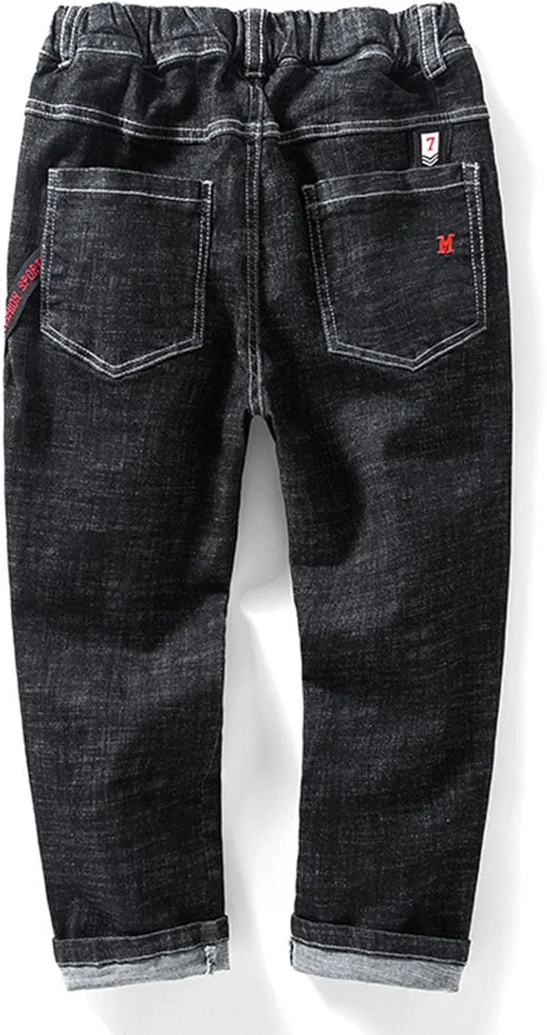 Boy's Skinny Fit Jeans Elastic Wasit Straight Leg Denim Pants Stretch Casual Comfort Trousers with Pockets Kids Clothes