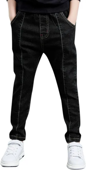 Boy's Skinny Fit Jeans Elastic Wasit Straight Leg Denim Pants Stretch Casual Comfort Trousers with Pockets Kids Clothes