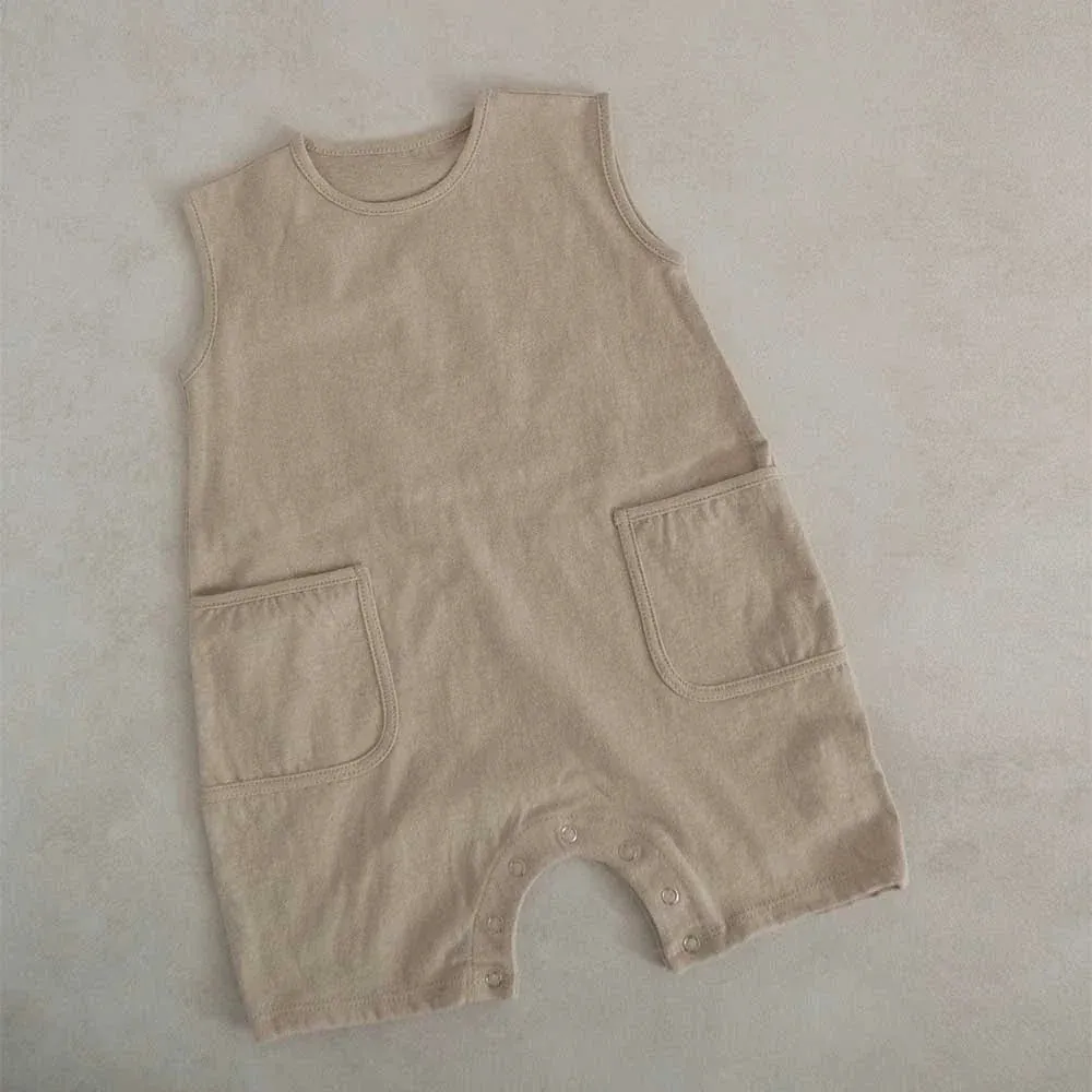 Boys Sleeveless Covered Button 100% Cotton Jumpsuits
