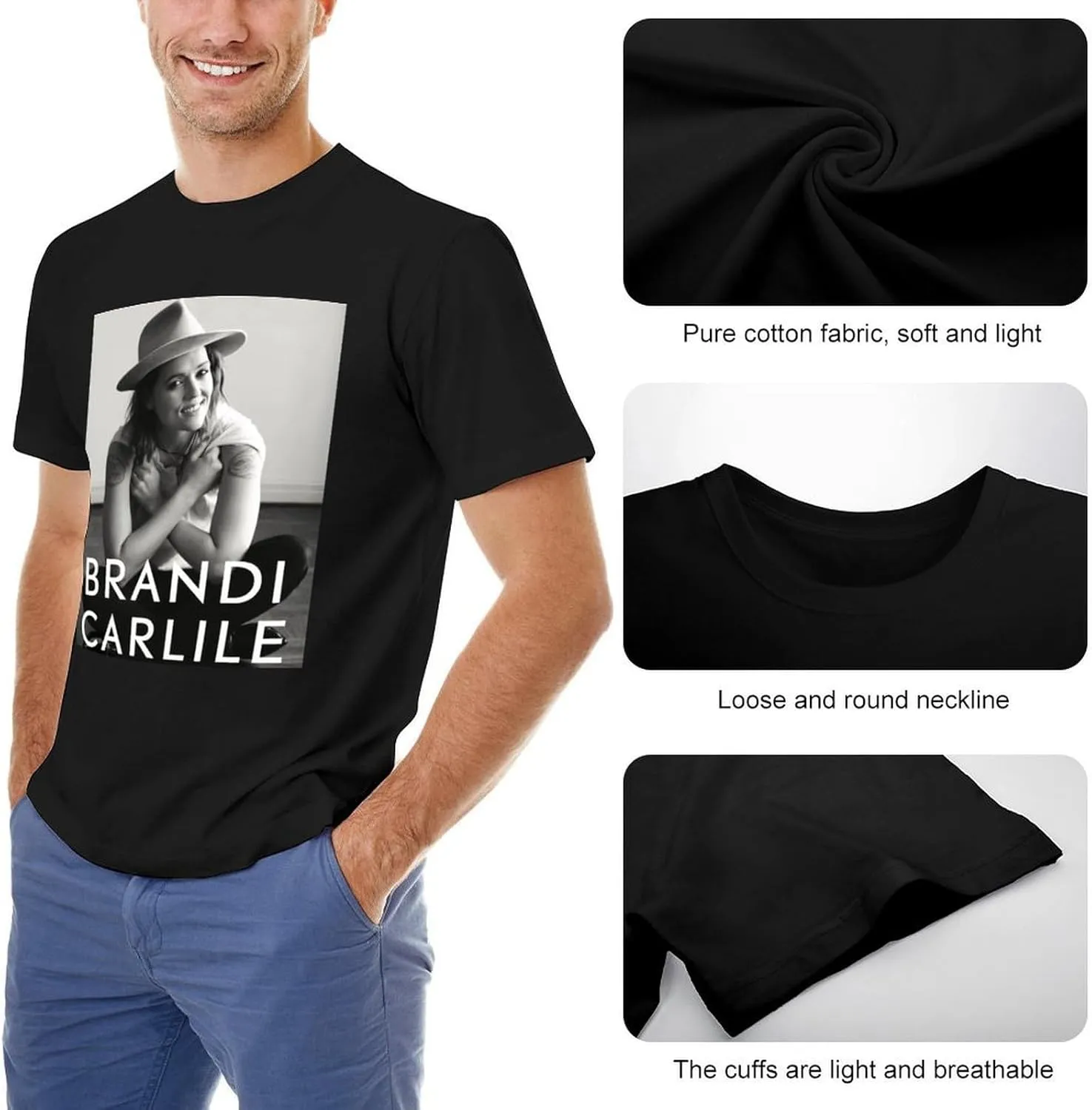 Brandi Music Carlile Men'S T-Shirts Classic Crewneck Casual Short Shirt Cotton Teens Tee Tops