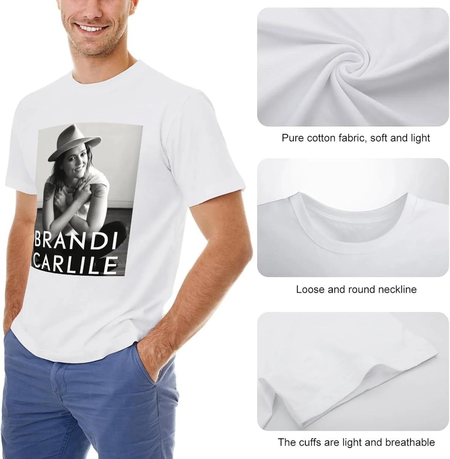 Brandi Music Carlile Men'S T-Shirts Classic Crewneck Casual Short Shirt Cotton Teens Tee Tops
