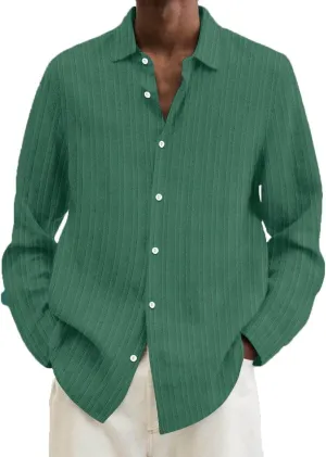 Button Down Shirt Men Long Seeve Lapel Loose Cotton Stripe Cardigan Shirt
