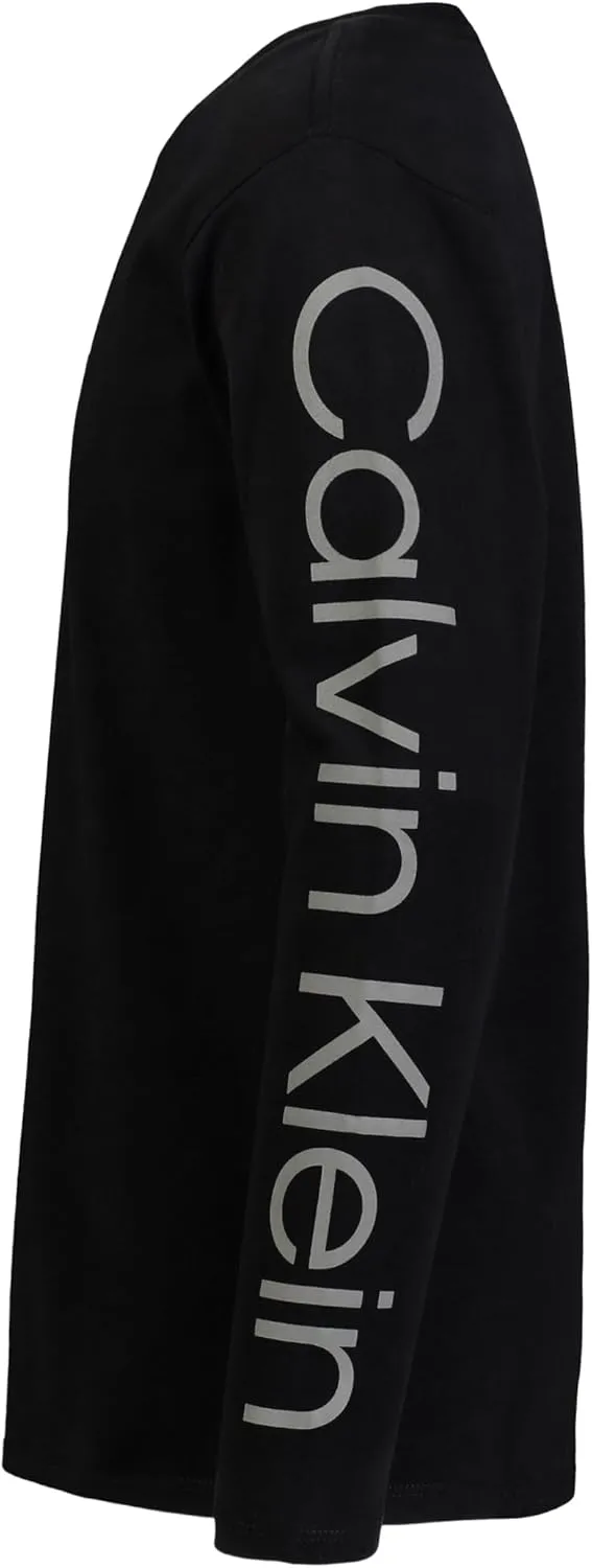 Calvin Klein Boys' Long Sleeve Crew Neck T-Shirt, Soft, Comfortable, Relaxed Fit