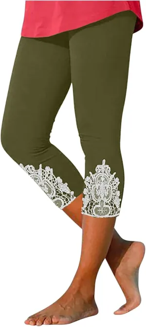 Capri Leggings for Women Tummy Control Knee Length Cropped Pants Casual Solid Cutout Yoga Short Solid Lounge Pajams