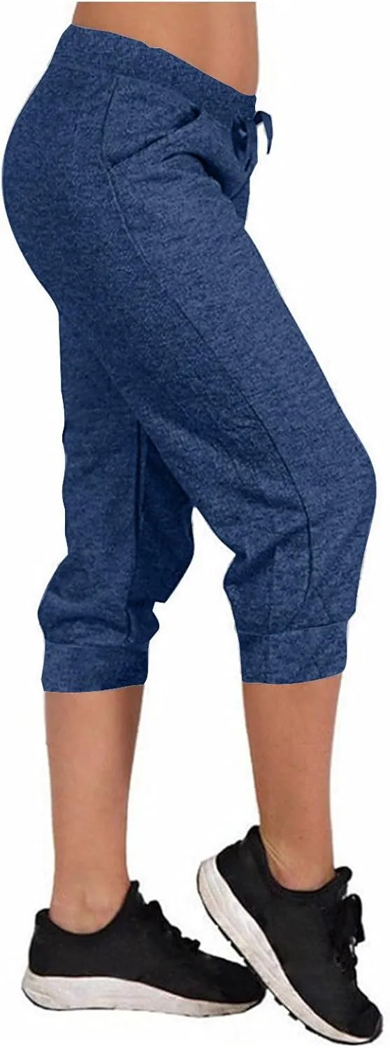 Capri Pants for Women Summer High Waisted Capris Pant Cropped Trouser Pants Stretchy Cinch Bottom Pant with Pocket