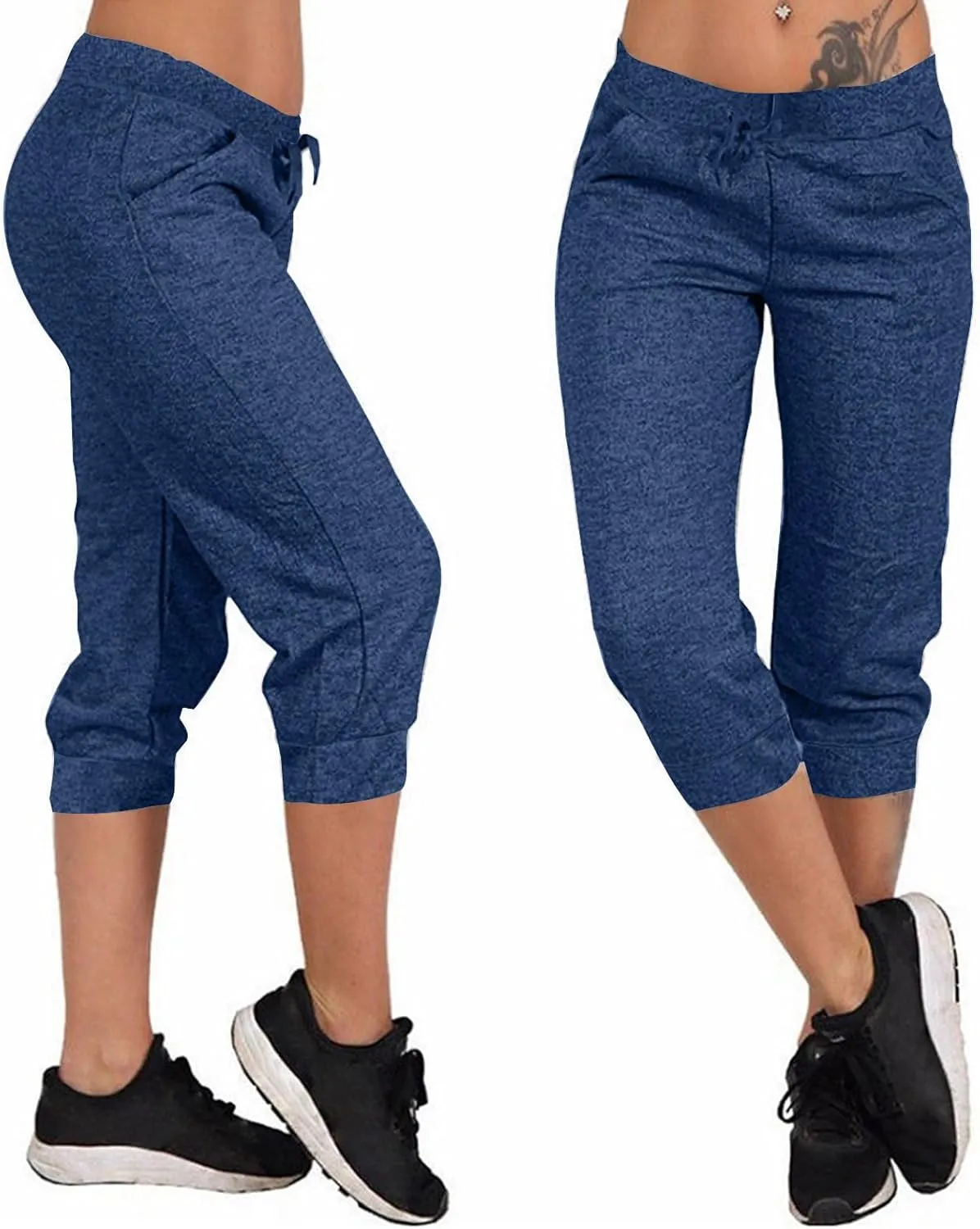 Capri Pants for Women Summer High Waisted Capris Pant Cropped Trouser Pants Stretchy Cinch Bottom Pant with Pocket