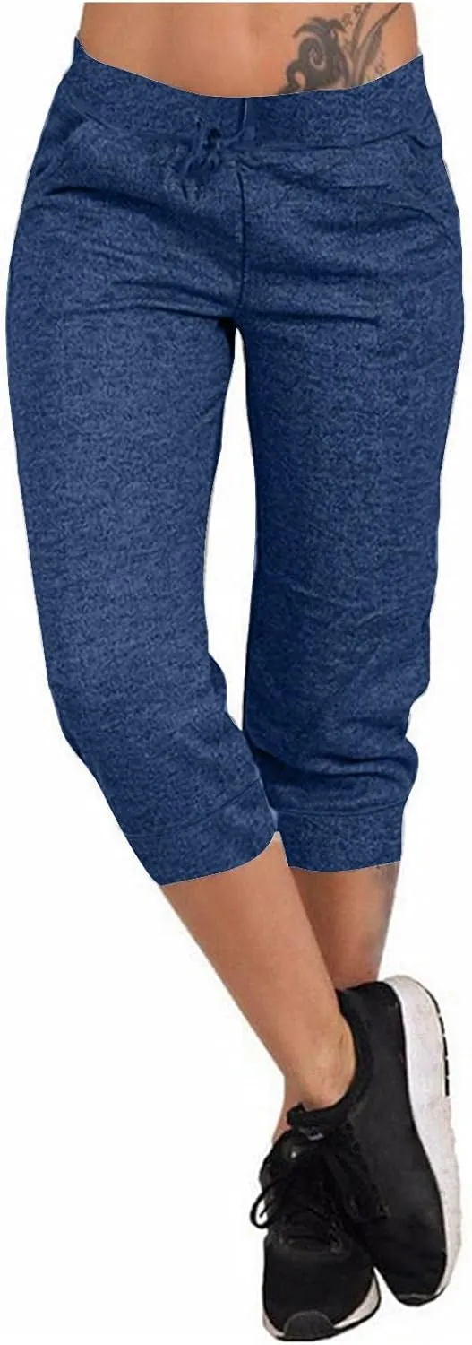 Capri Pants for Women Summer High Waisted Capris Pant Cropped Trouser Pants Stretchy Cinch Bottom Pant with Pocket