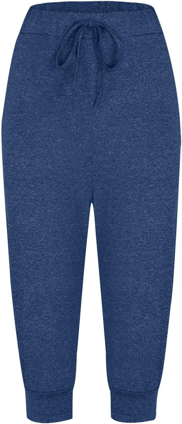 Capri Pants for Women Summer High Waisted Capris Pant Cropped Trouser Pants Stretchy Cinch Bottom Pant with Pocket