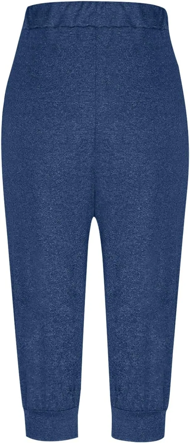 Capri Pants for Women Summer High Waisted Capris Pant Cropped Trouser Pants Stretchy Cinch Bottom Pant with Pocket