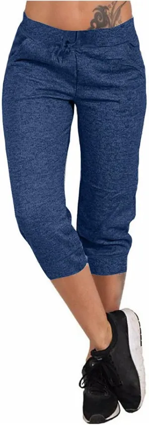 Capri Pants for Women Summer High Waisted Capris Pant Cropped Trouser Pants Stretchy Cinch Bottom Pant with Pocket
