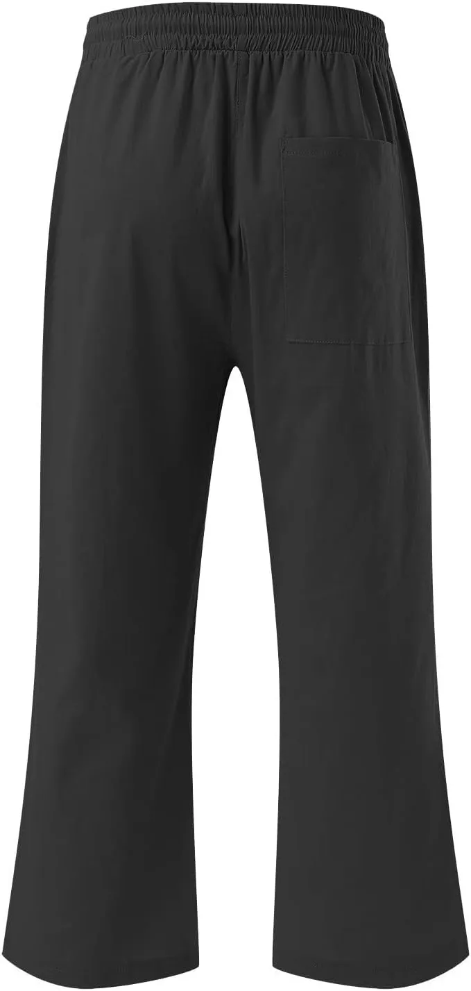 Capri Pants for Women Summer Linen Pants High Waisted Drawstring Pant Casual Lounge Capris Wide Leg Pants with Pocket