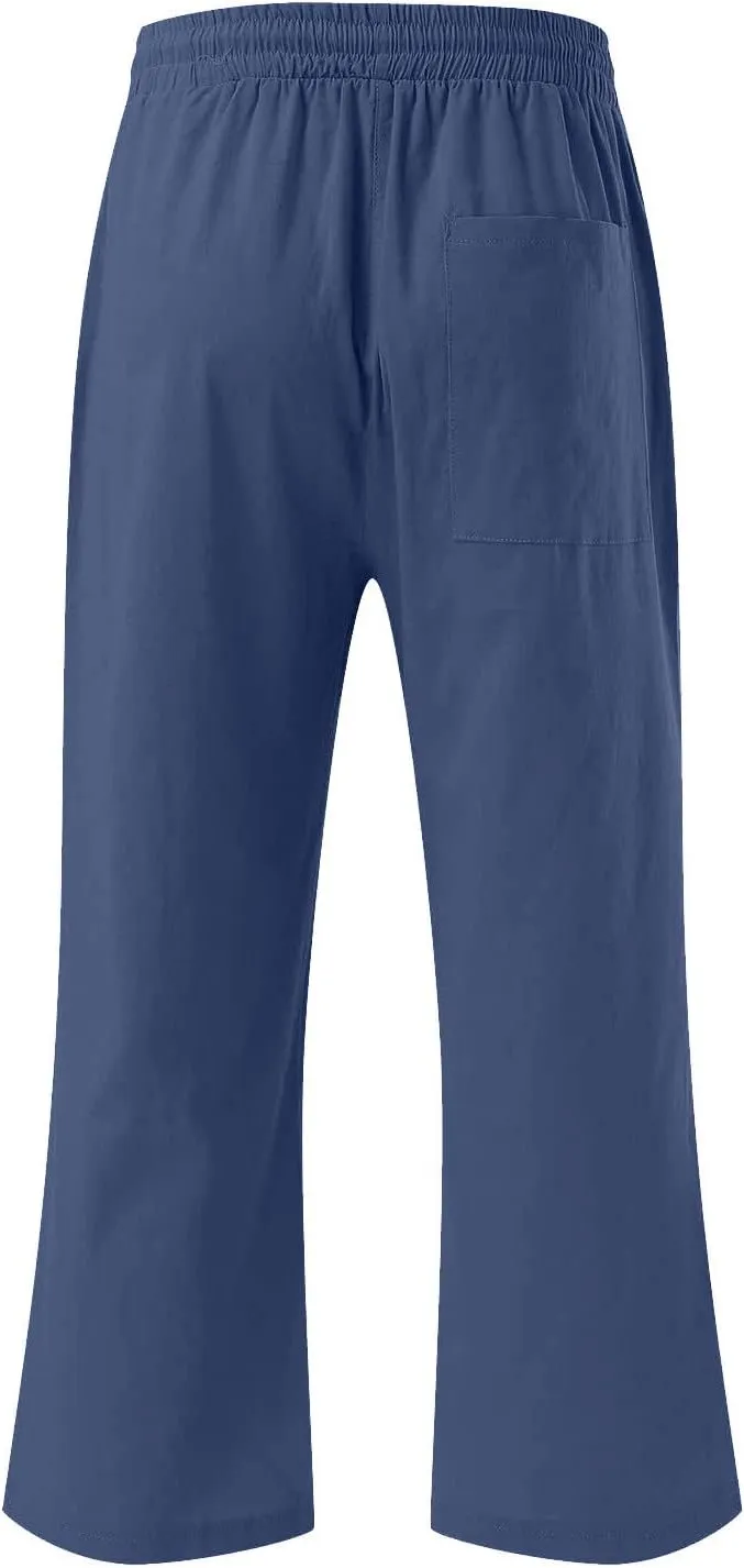 Capri Pants for Women Summer Linen Pants High Waisted Drawstring Pant Casual Lounge Capris Wide Leg Pants with Pocket