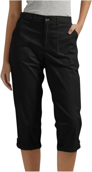 Cargo Capri Pants for Women Dressy Casual High Waisted Capris Summer Loose Elastic Waist Cropped Trouser with Pockets