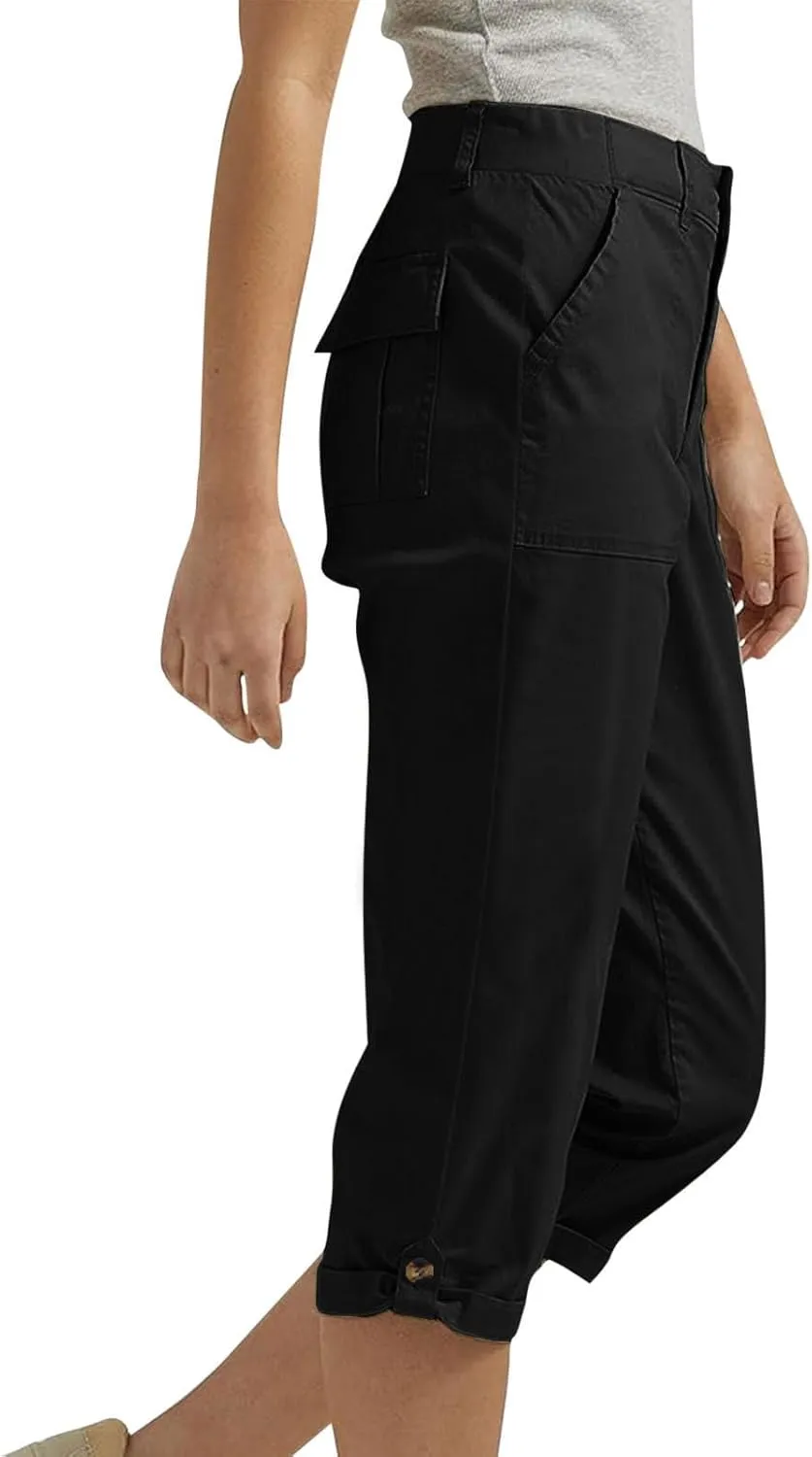 Cargo Capri Pants for Women Dressy Casual High Waisted Capris Summer Loose Elastic Waist Cropped Trouser with Pockets