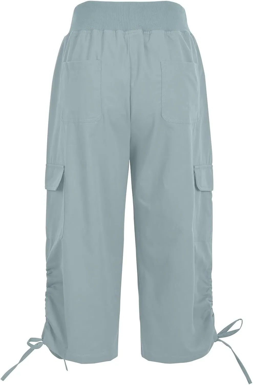 Cargo Capri Pants for Women Lace-Up Elastic Waist Casual Solid Loose Lightweight Outdoor Hiking Capris with Pockets