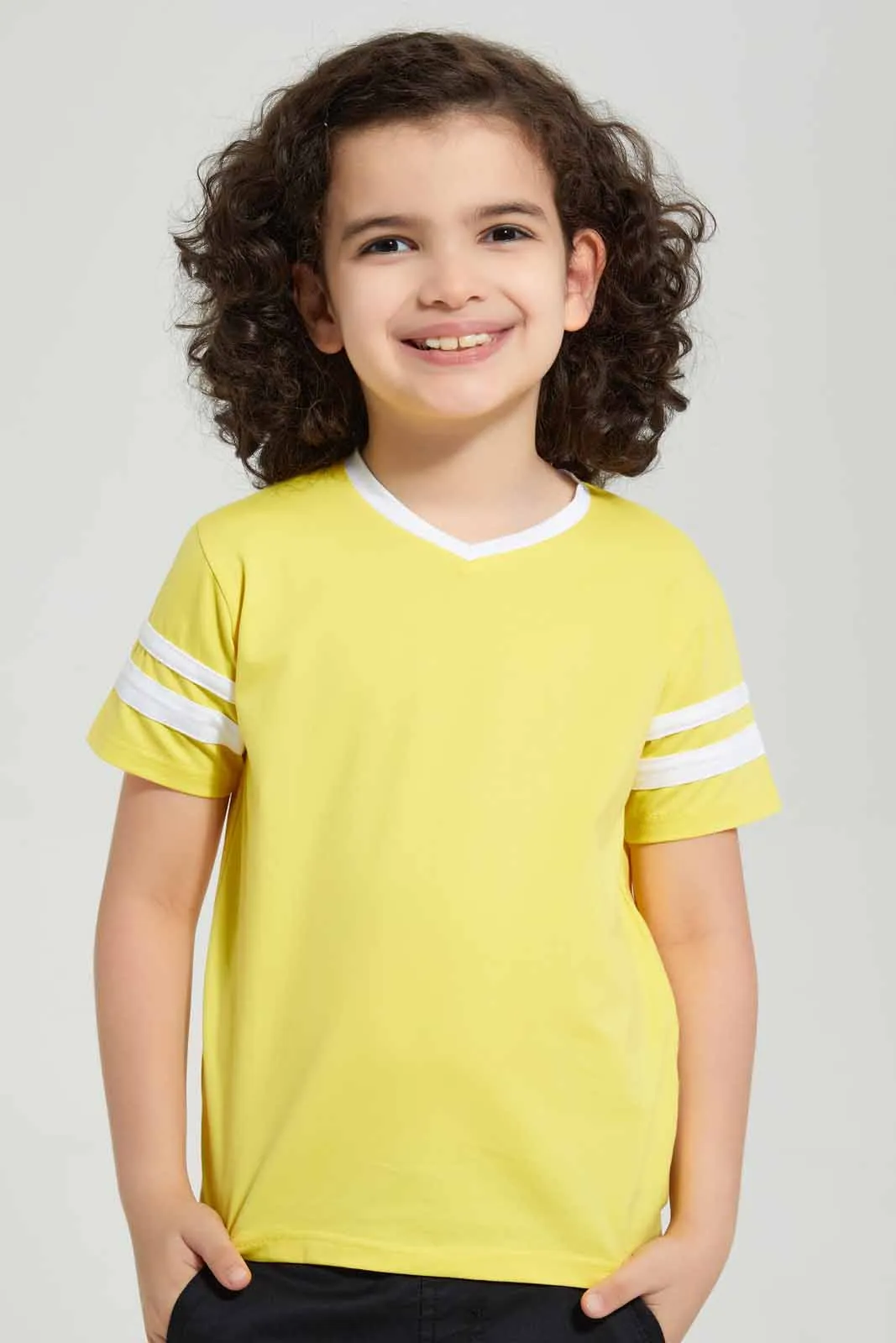 Charcoal And Yellow V-Neck T-Shirt (Pack of 2)