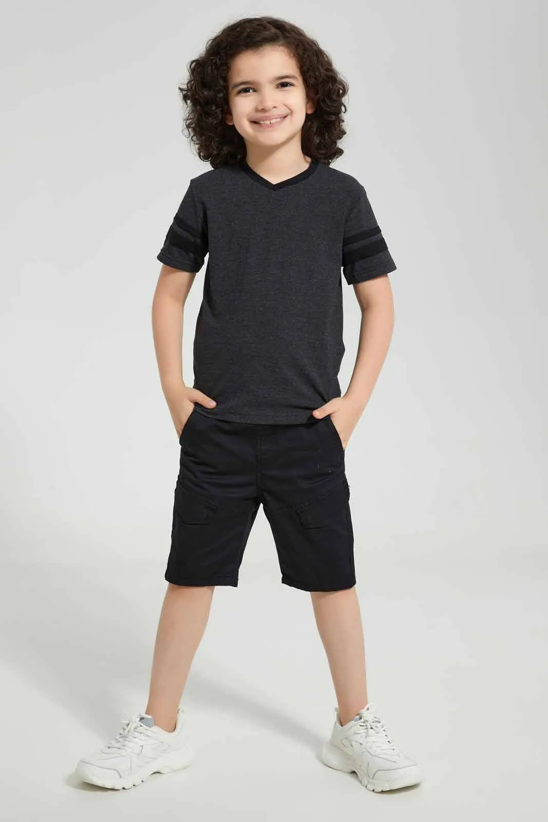 Charcoal And Yellow V-Neck T-Shirt (Pack of 2)