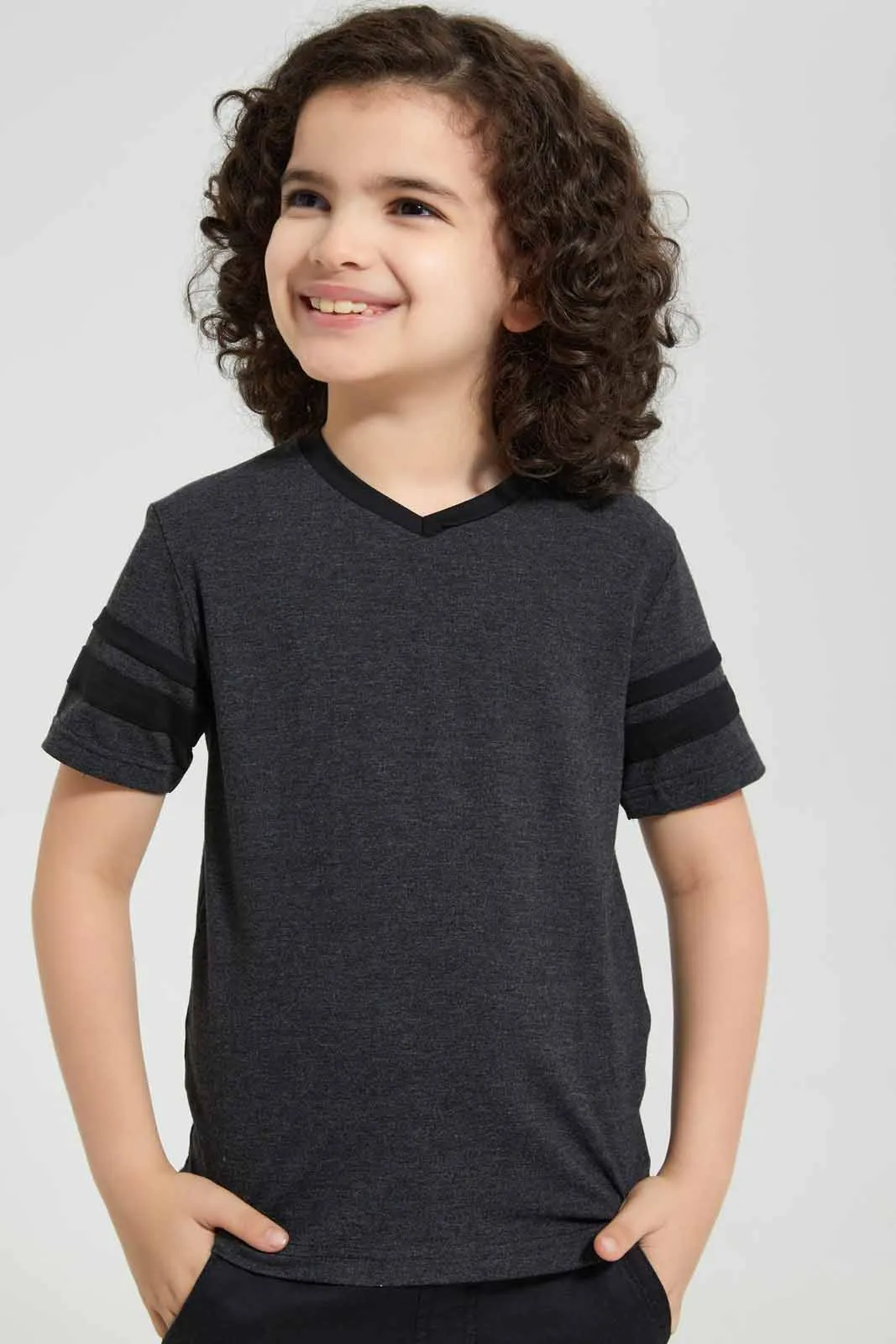 Charcoal And Yellow V-Neck T-Shirt (Pack of 2)