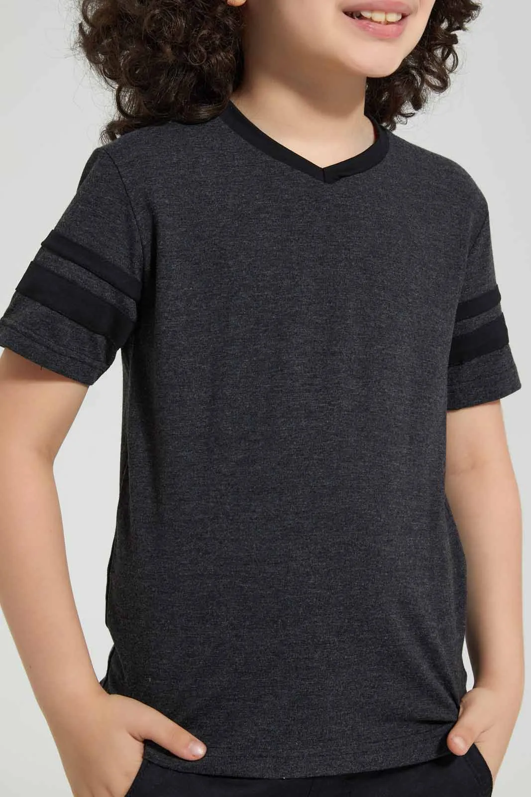 Charcoal And Yellow V-Neck T-Shirt (Pack of 2)