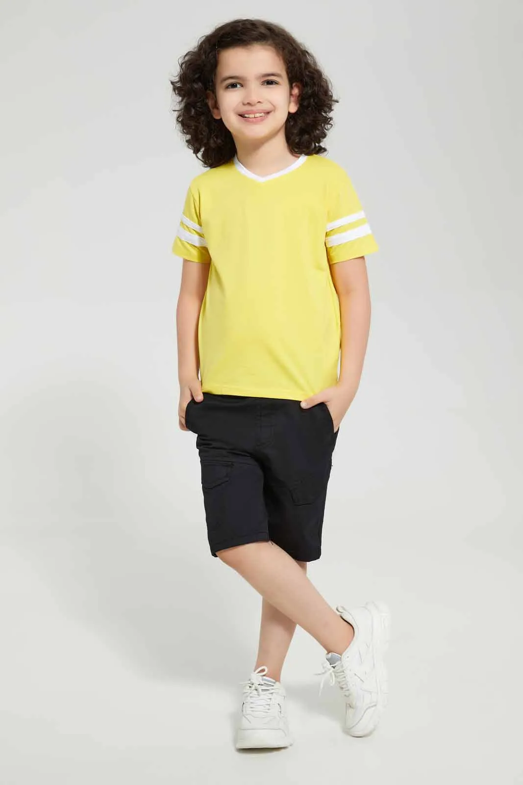Charcoal And Yellow V-Neck T-Shirt (Pack of 2)