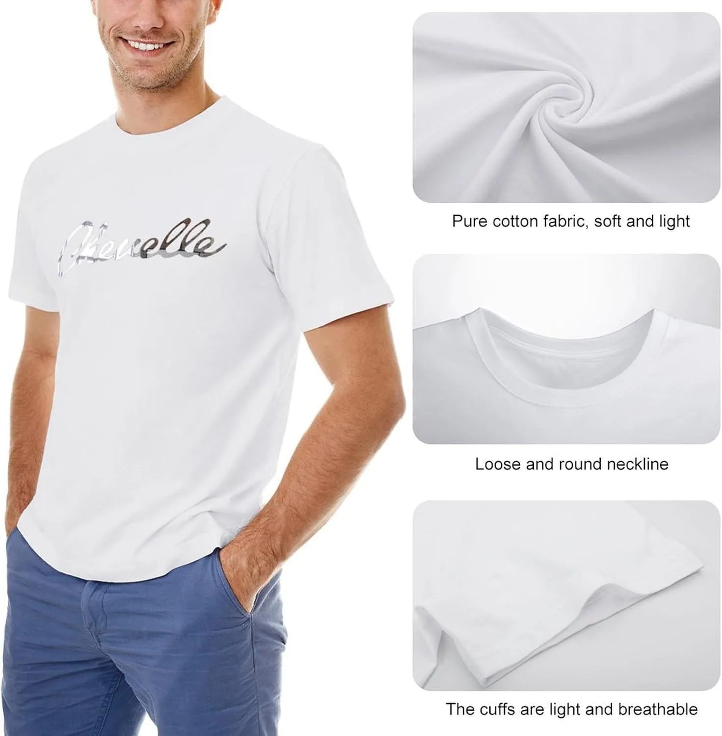 Chevelles Men'S T-Shirts Casual Cotton Short Shirt Classic Crewneck Teens Tee Tops