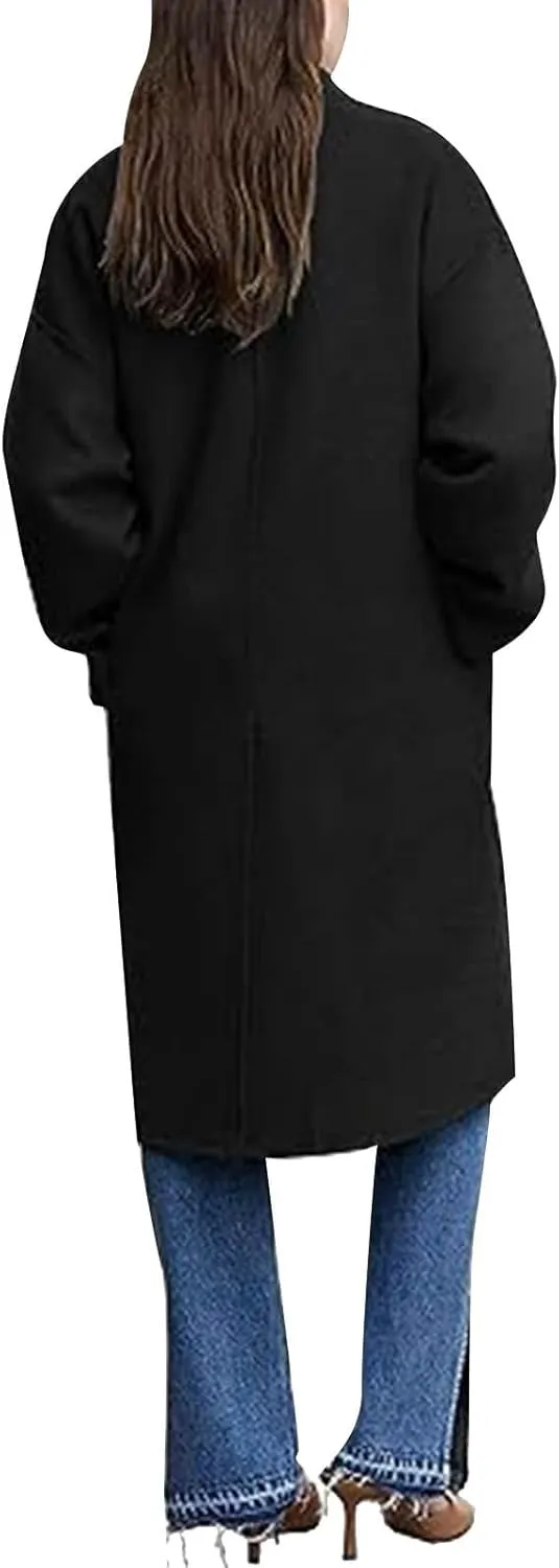 Coats for Women Trendy Elegant Wool Blend Overcoat Classic Notched Collar Double Breasted Trench Coat Mid-Long Peacoat