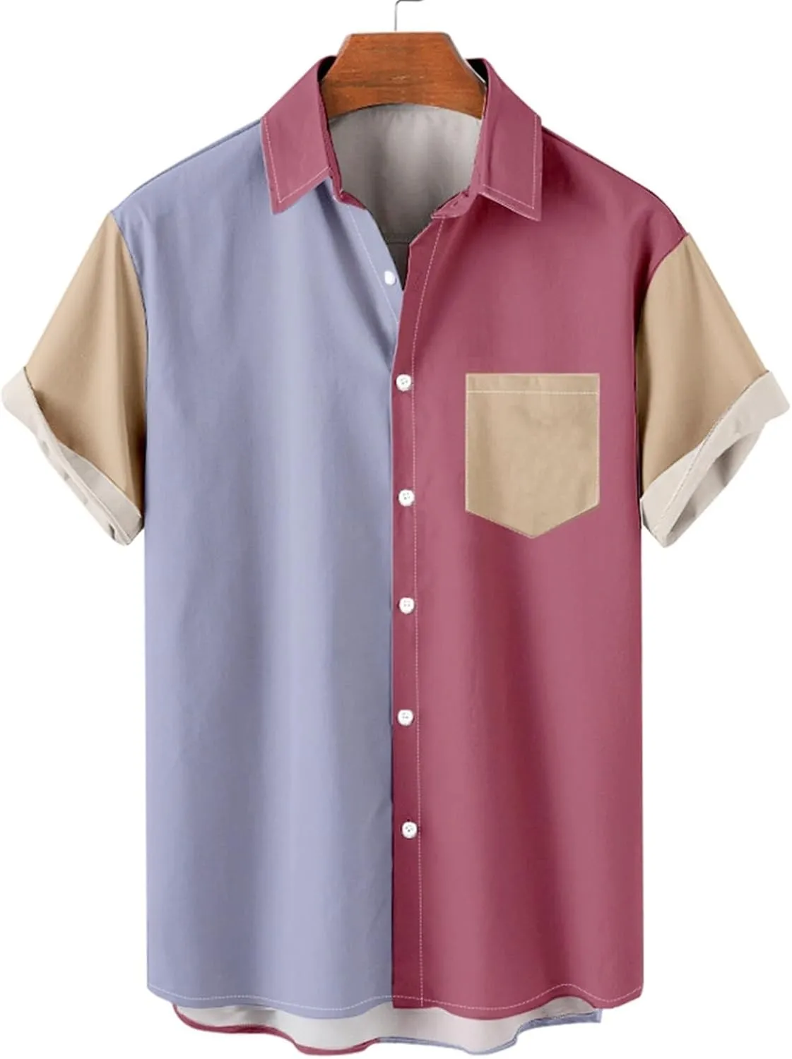 Collared Shirt Men Short Sleeve Button Down Big and Tall Pocket Casual Summer Beach Tee Shirts Cruise Fashion Trendy Tshirts
