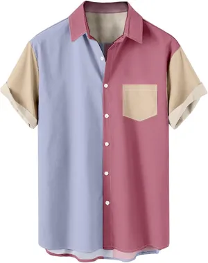 Collared Shirt Men Short Sleeve Button Down Big and Tall Pocket Casual Summer Beach Tee Shirts Cruise Fashion Trendy Tshirts
