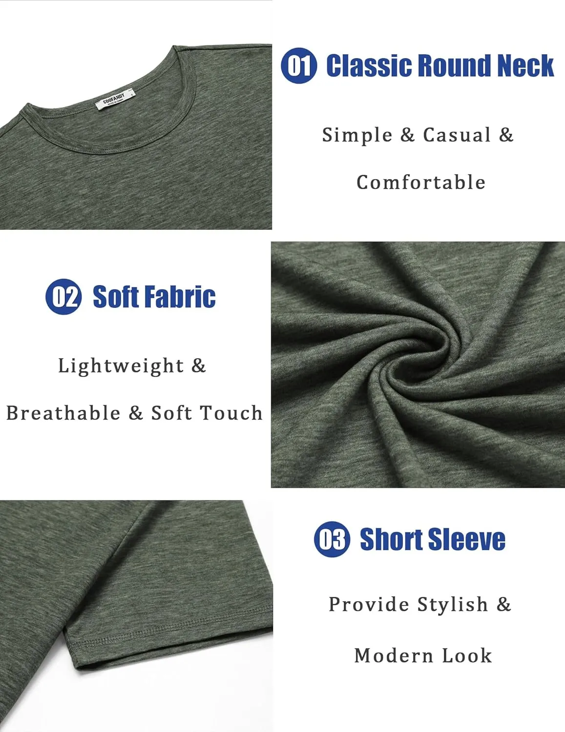 COOFANDY Men's T Shirts Short Sleeve Soft Crew Neck Lightweight Tee Shirts Casual Summer Basic Tops
