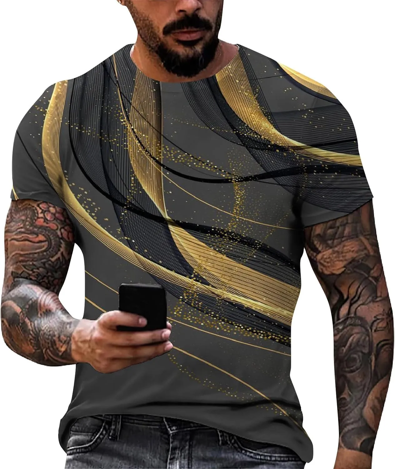 Cool T Shirts for Men with Designs,3D Printed Graphic Tees Basic Short Sleeve Crewneck Summer Tops Casual Slim Tees