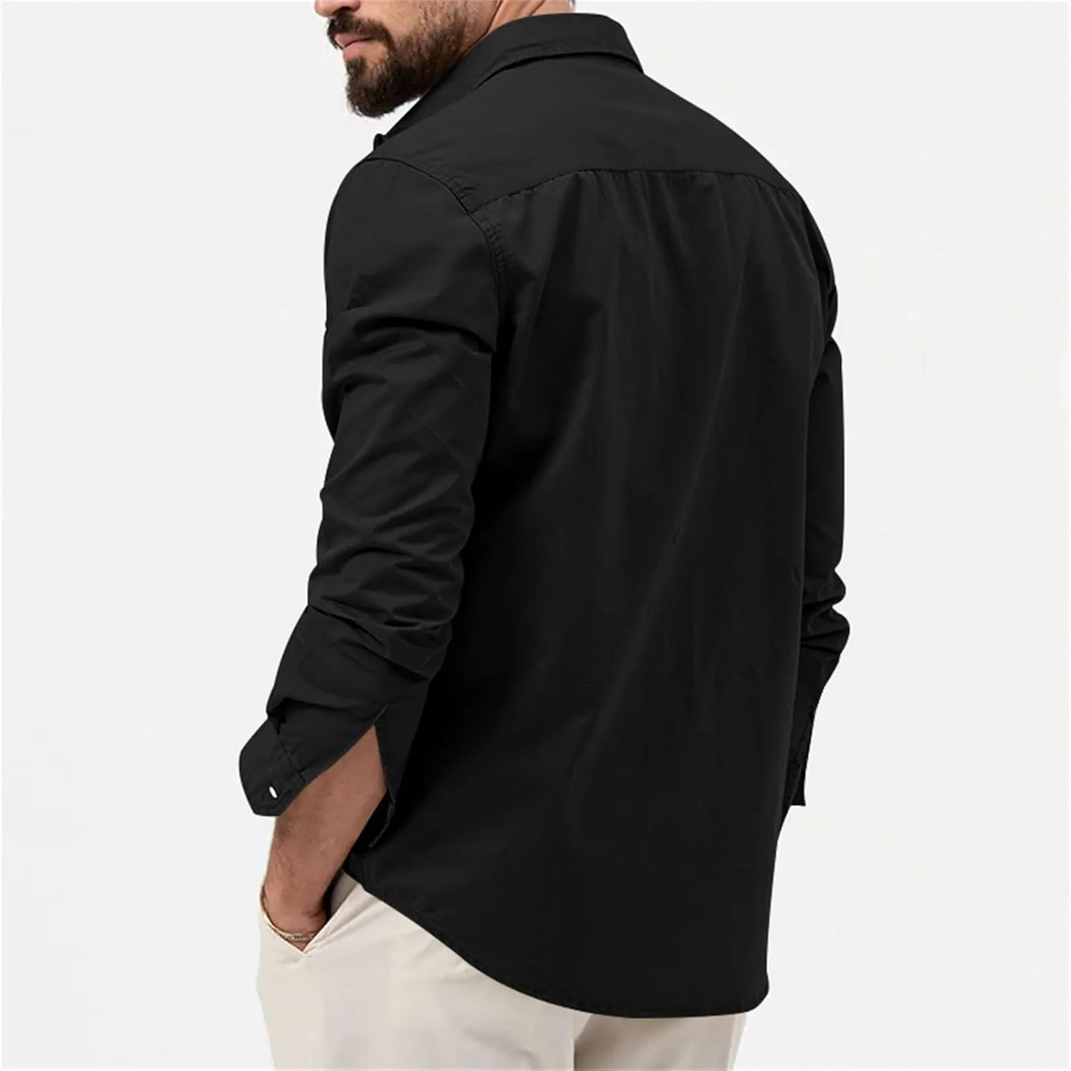 Cotton Flannel Shirt for Men, Casual Washed Shirt, Classic Western Shirt Snap Work Shirt Regular-Fit Woven Shirt