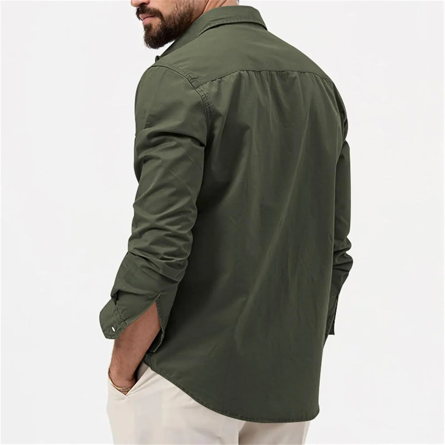 Cotton Flannel Shirt for Men, Casual Washed Shirt, Classic Western Shirt Snap Work Shirt Regular-Fit Woven Shirt