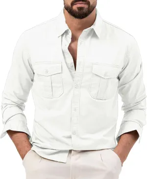 Cotton Flannel Shirt for Men, Casual Washed Shirt, Classic Western Shirt Snap Work Shirt Regular-Fit Woven Shirt