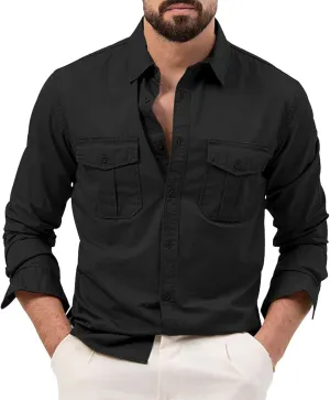 Cotton Flannel Shirt for Men, Casual Washed Shirt, Classic Western Shirt Snap Work Shirt Regular-Fit Woven Shirt
