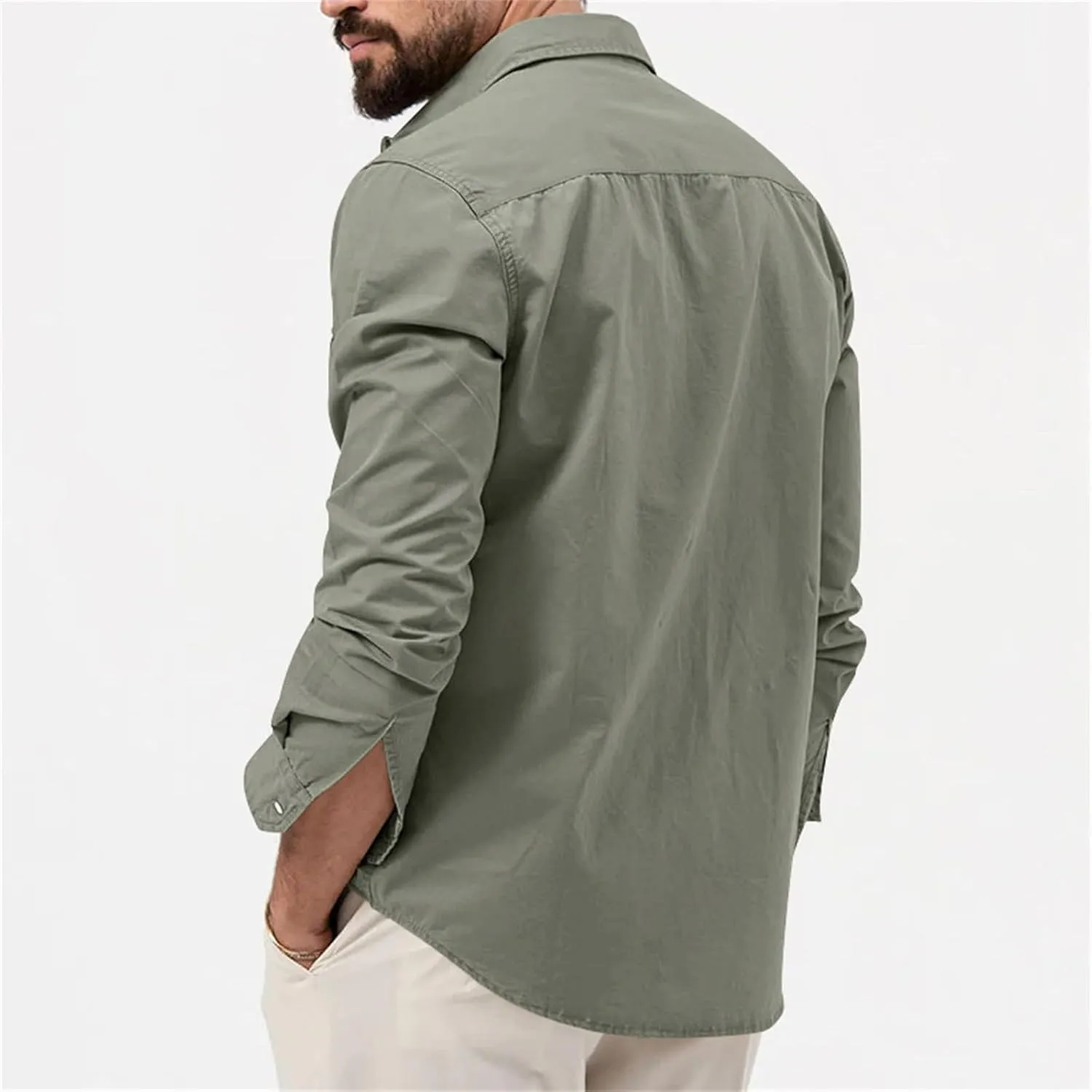 Cotton Flannel Shirt for Men, Casual Washed Shirt, Classic Western Shirt Snap Work Shirt Regular-Fit Woven Shirt