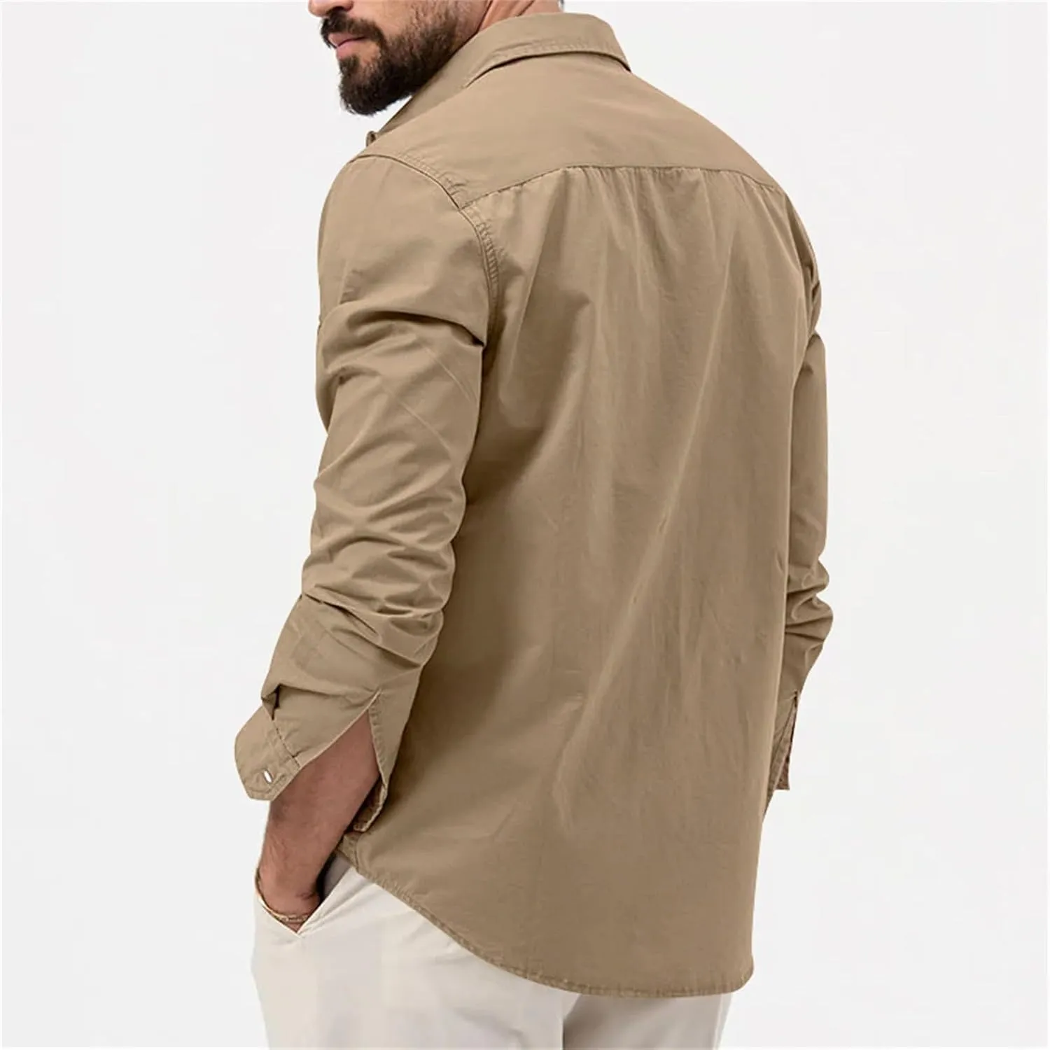 Cotton Flannel Shirt for Men, Casual Washed Shirt, Classic Western Shirt Snap Work Shirt Regular-Fit Woven Shirt