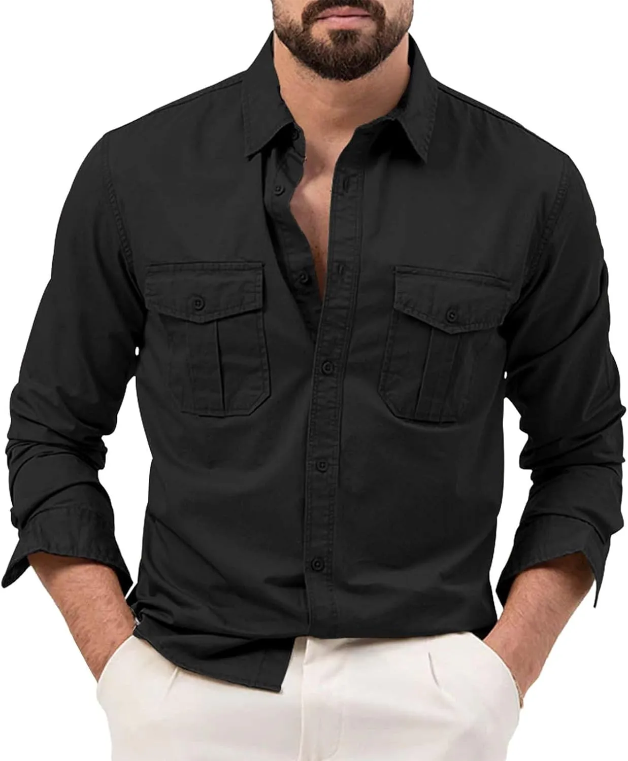 Cotton Flannel Shirt for Men, Casual Washed Shirt, Classic Western Shirt Snap Work Shirt Regular-Fit Woven Shirt