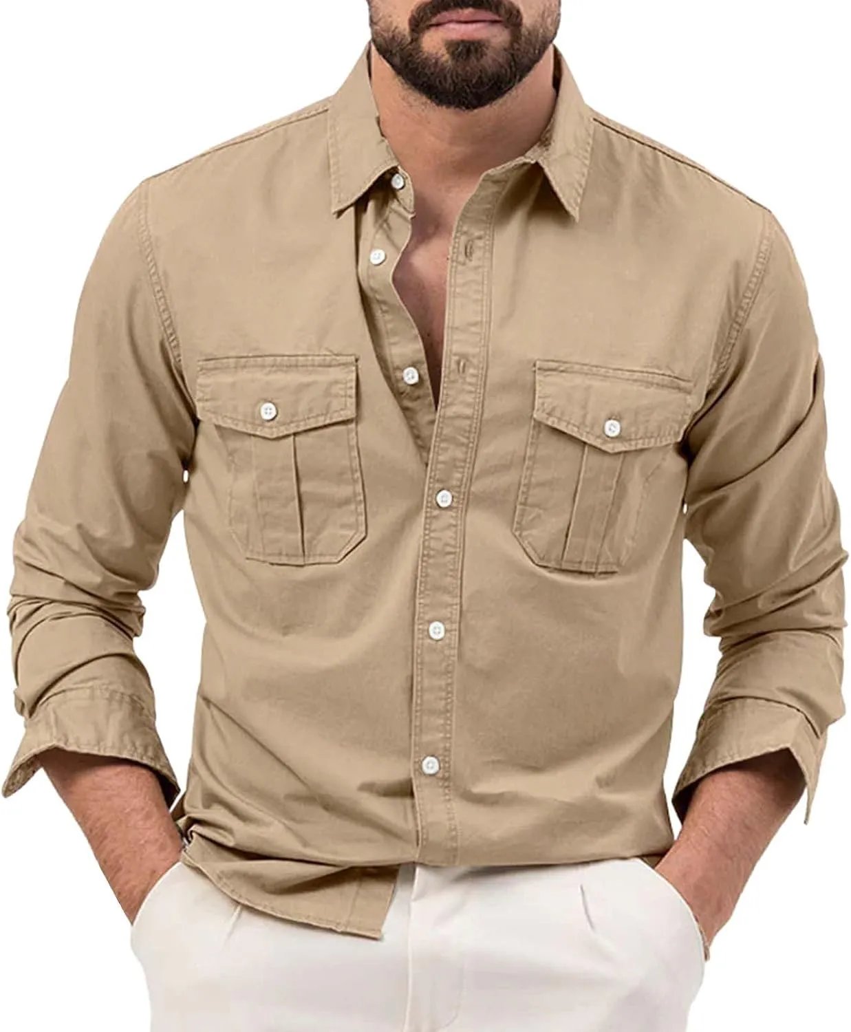 Cotton Flannel Shirt for Men, Casual Washed Shirt, Classic Western Shirt Snap Work Shirt Regular-Fit Woven Shirt