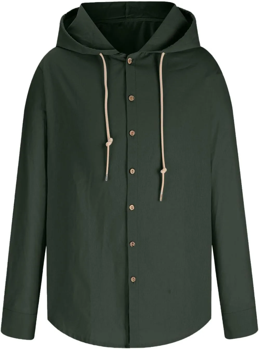 Cotton Linen Hoodie for Men Drawstring Hooded Button Down Beach Hippie Shirt Long Sleeve Button Spring Summer Shirts